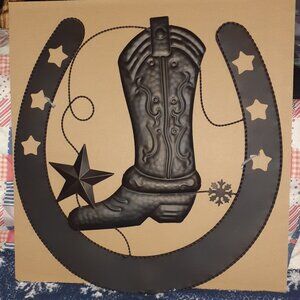 NEW!! Western Style Cowboy Boot & Horseshoe Metal Wall Art Decor-Still Packaged